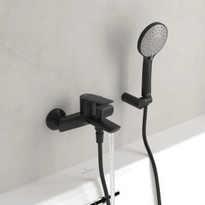 Villeroy & Boch Oasis Badewannenarmatur Aufputz Rückflussschutz Umstellung & Beweglichem Strahlregler Rund Matt Black