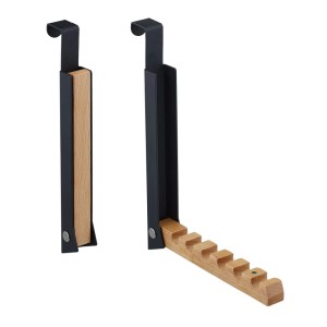 Relaxdays Türgarderobe 2er Set Metall Holz Schwarz Klappbar 21 cm x 2,5 cm x 18 cm 150 g