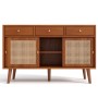 Merax Sideboard 120x40x78 cm Nussbaum Rattan 3 Schubladen 3 Schiebetüren_10