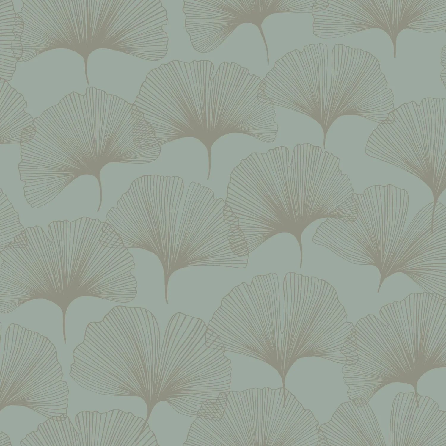 Origin Vliestapete mit Ginkgoblätter Muster in Salbeigrün. Dekorative Tapete für Wohnräume.