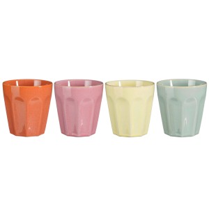 Mica Decorations Rico Becherset, 4 Keramikbecher in Orange, Rosa, Gelb und Grün, 330 ml.