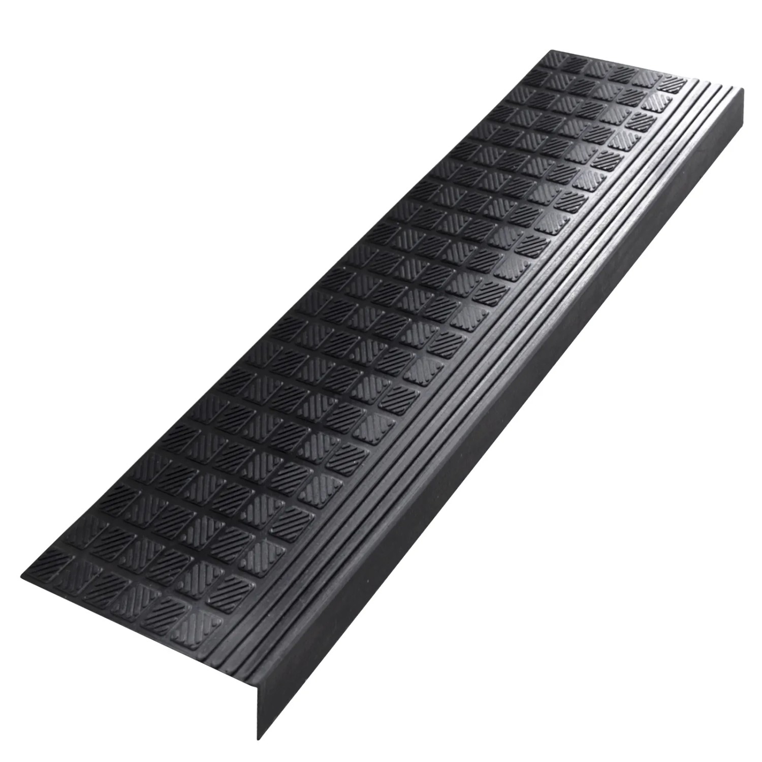 Schwarze KARAT Stufenmatte aus Gummi mit Diamantmuster, wetterfest und rutschhemmend.