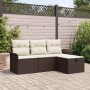 Braunes 4-tlg. vidaXL Garten-Sofa-Set aus Poly Rattan mit Kissen und Stauraum.