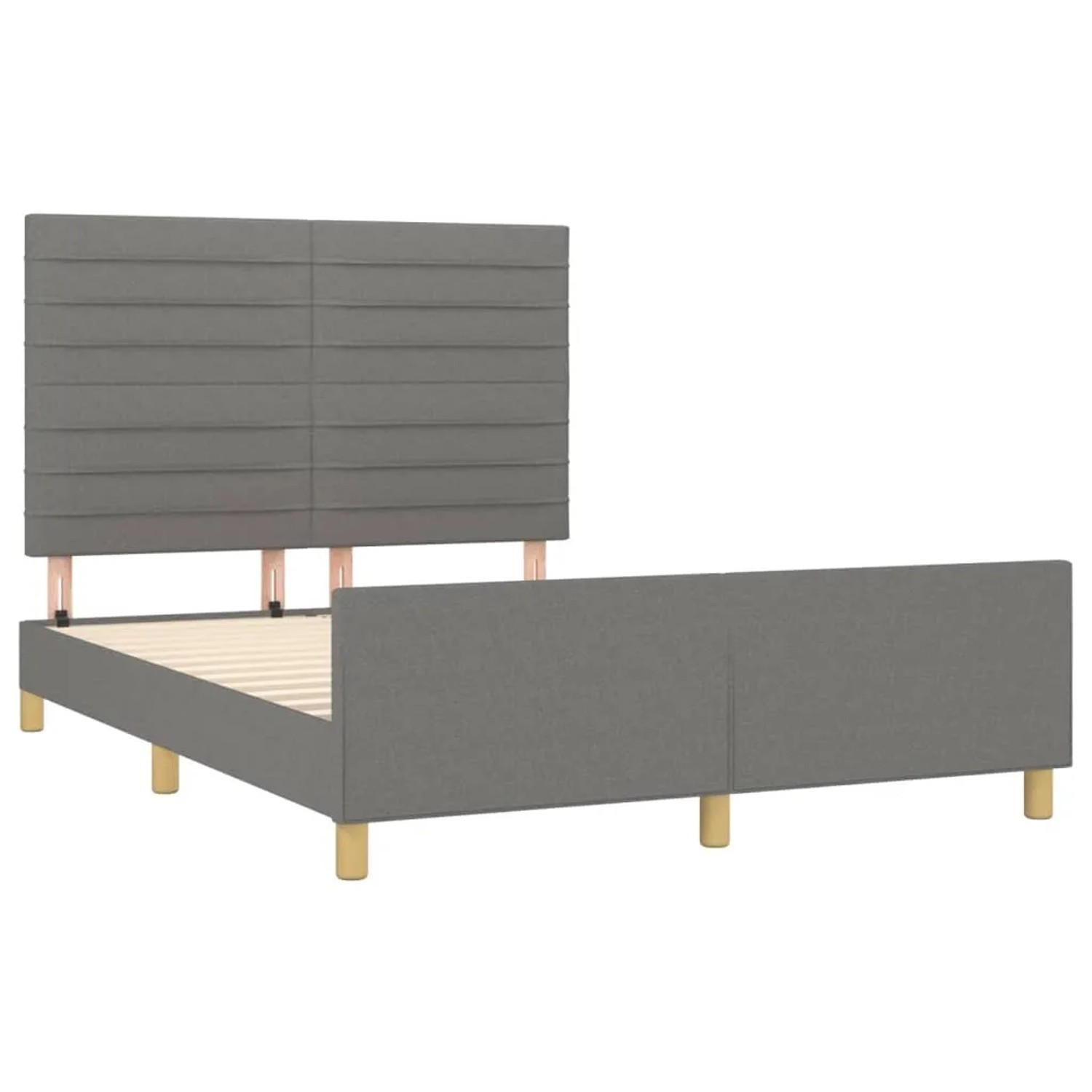 Dunkelgraues Stoff-Bettgestell (140x200 cm) mit Kopfteil. Modernes Design für Schlafzimmer.