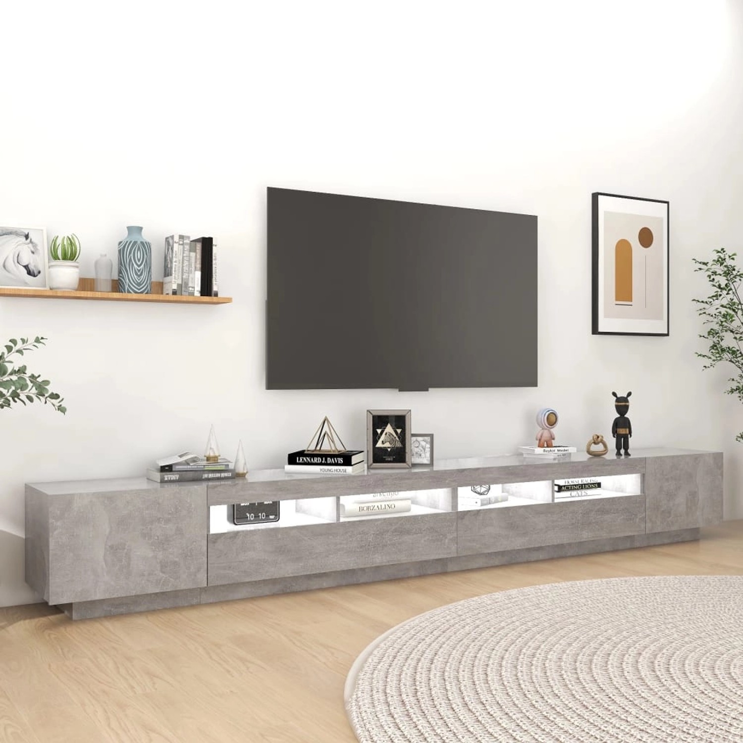 VidaXL TV-Schrank mit LED-Leuchten Betongrau 300x35x40 cm