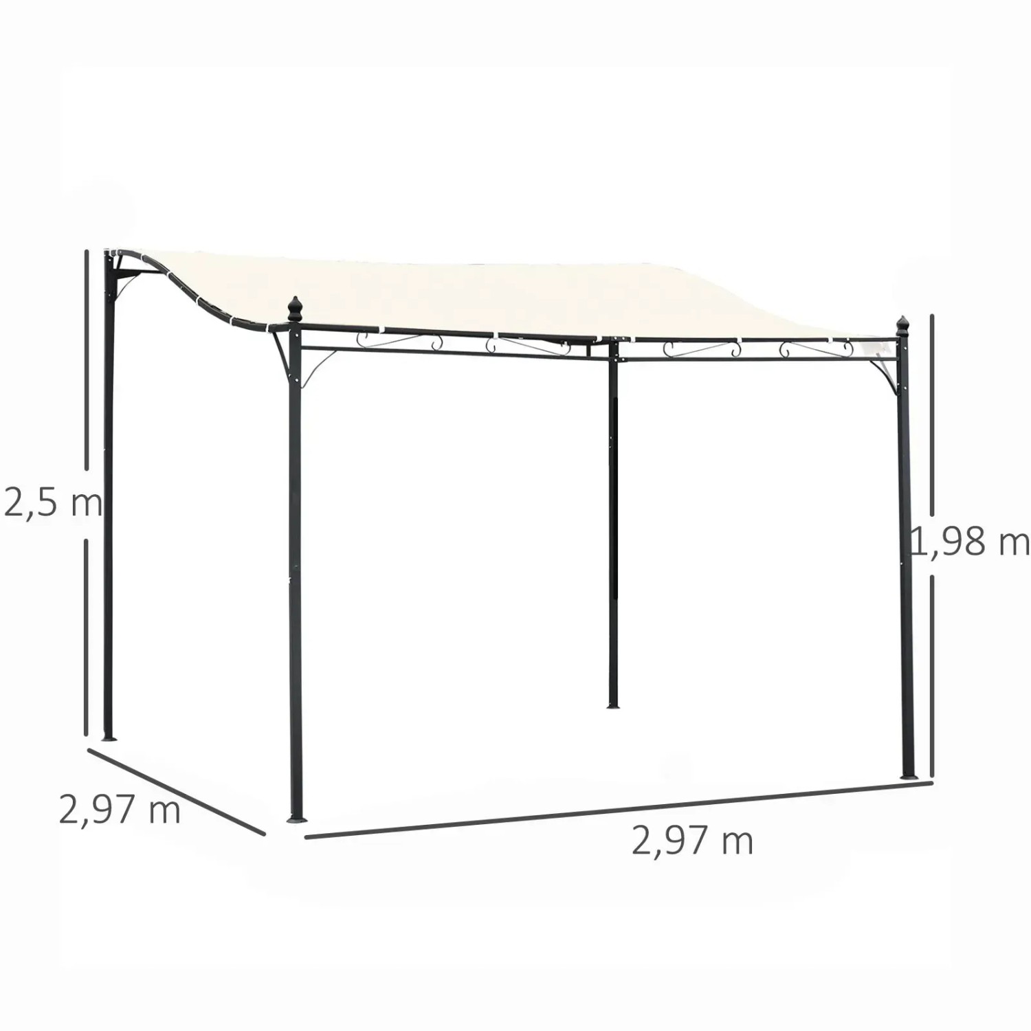 Outsunny Pergola Gazebo, cremeweißes Polyesterdach, Metallgestell, 297x297 cm. Markise für Garten und Terrasse.
