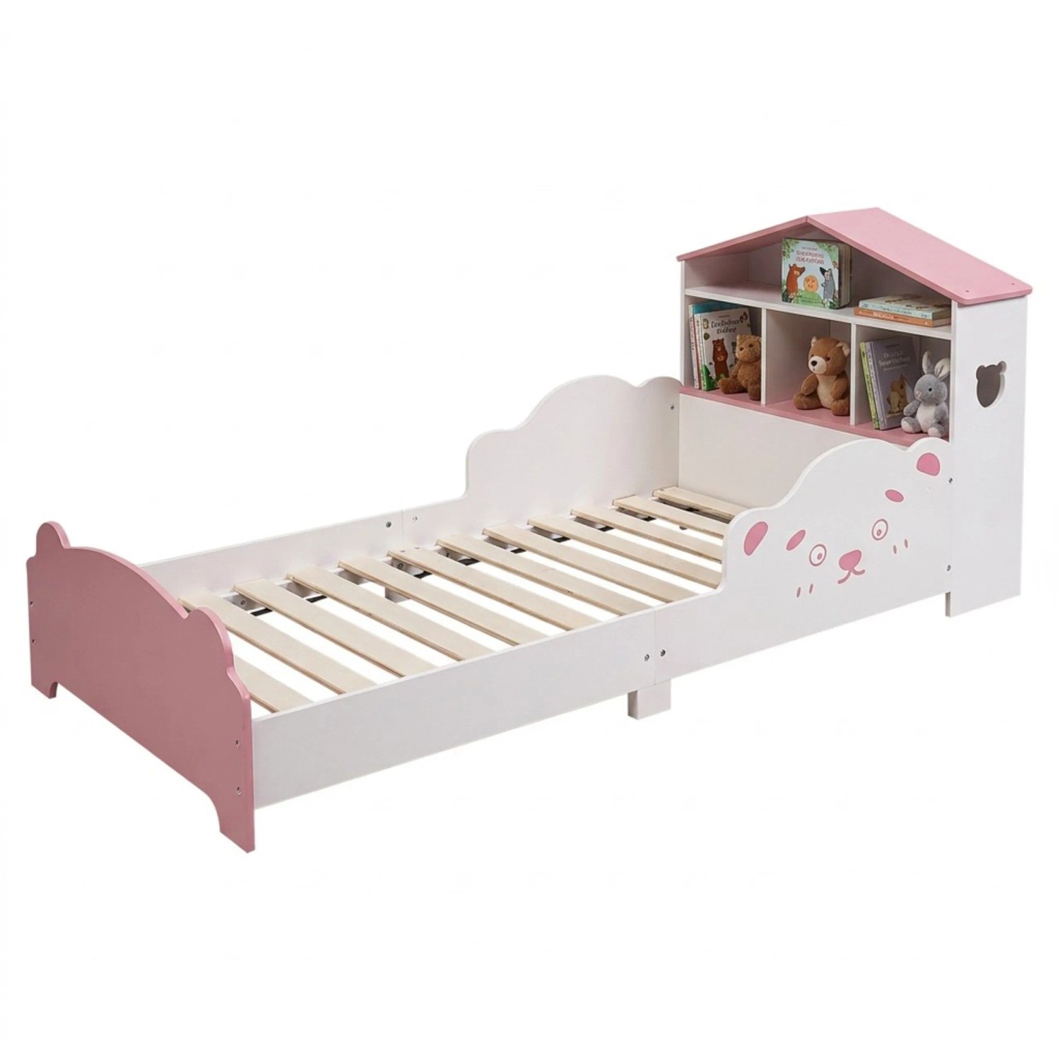 Relaxdays Kinderbett MDF Sperrholz Weiß Rosa mit Regal 65 cm x 75 cm x 161 cm 20,2 kg