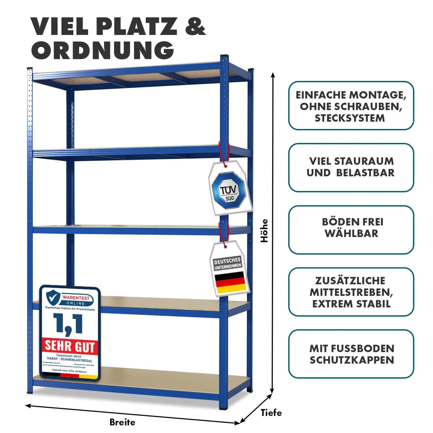 KARAT Schwerlastregal Lakota 2er Set Traglast bis 875 kg Blau 200 x 100 x 50 cm_7