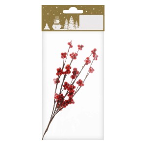 Dekorativer Zweig mit kleinen roten Beeren (15 cm) für weihnachtliche Dekorationen.