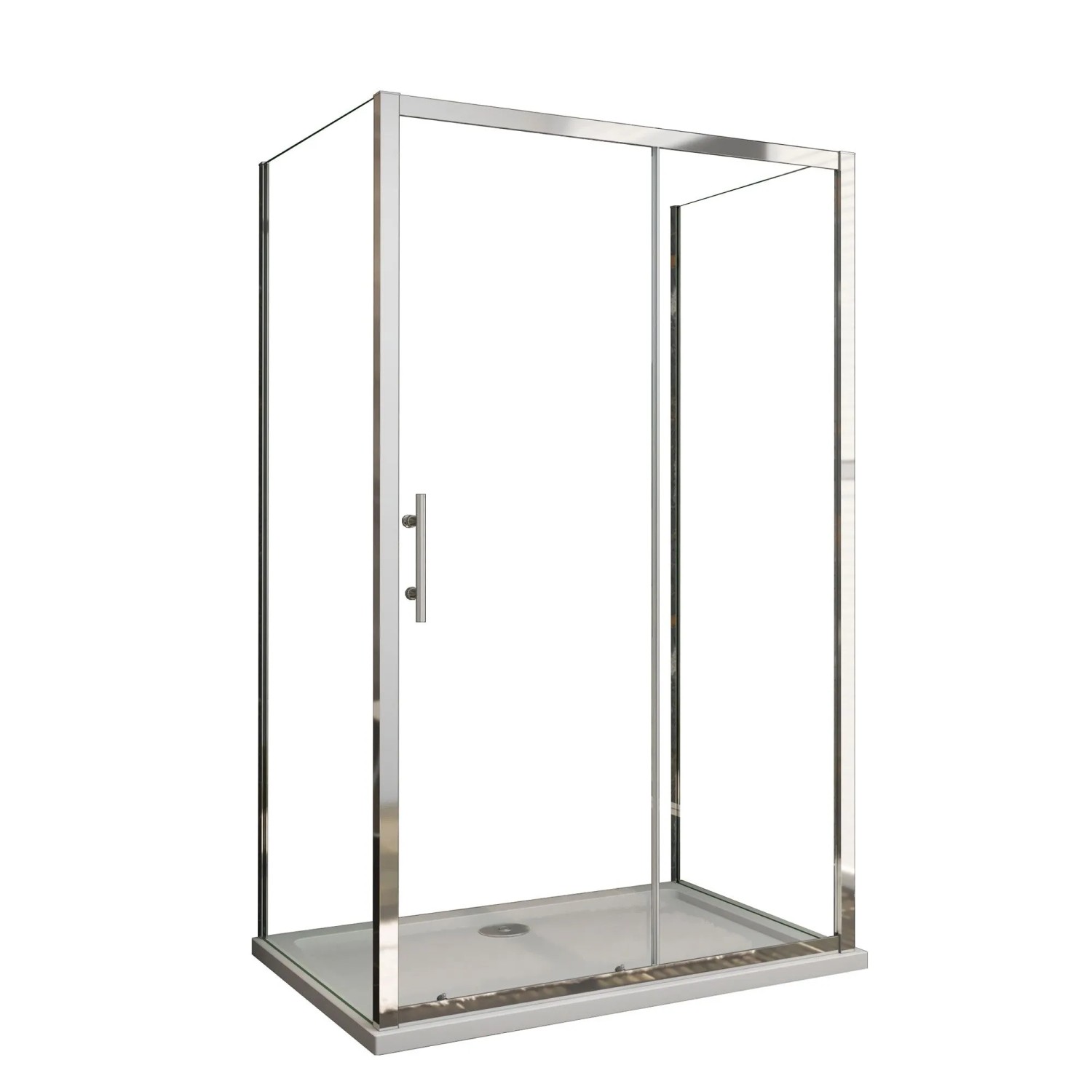 AICA U-Duschkabine 110 x 70 x 185 cm Schiebetür mit 2 Festen Seitenwänden 5mm ESG Glas Duschabtrennung Chrom Glanz