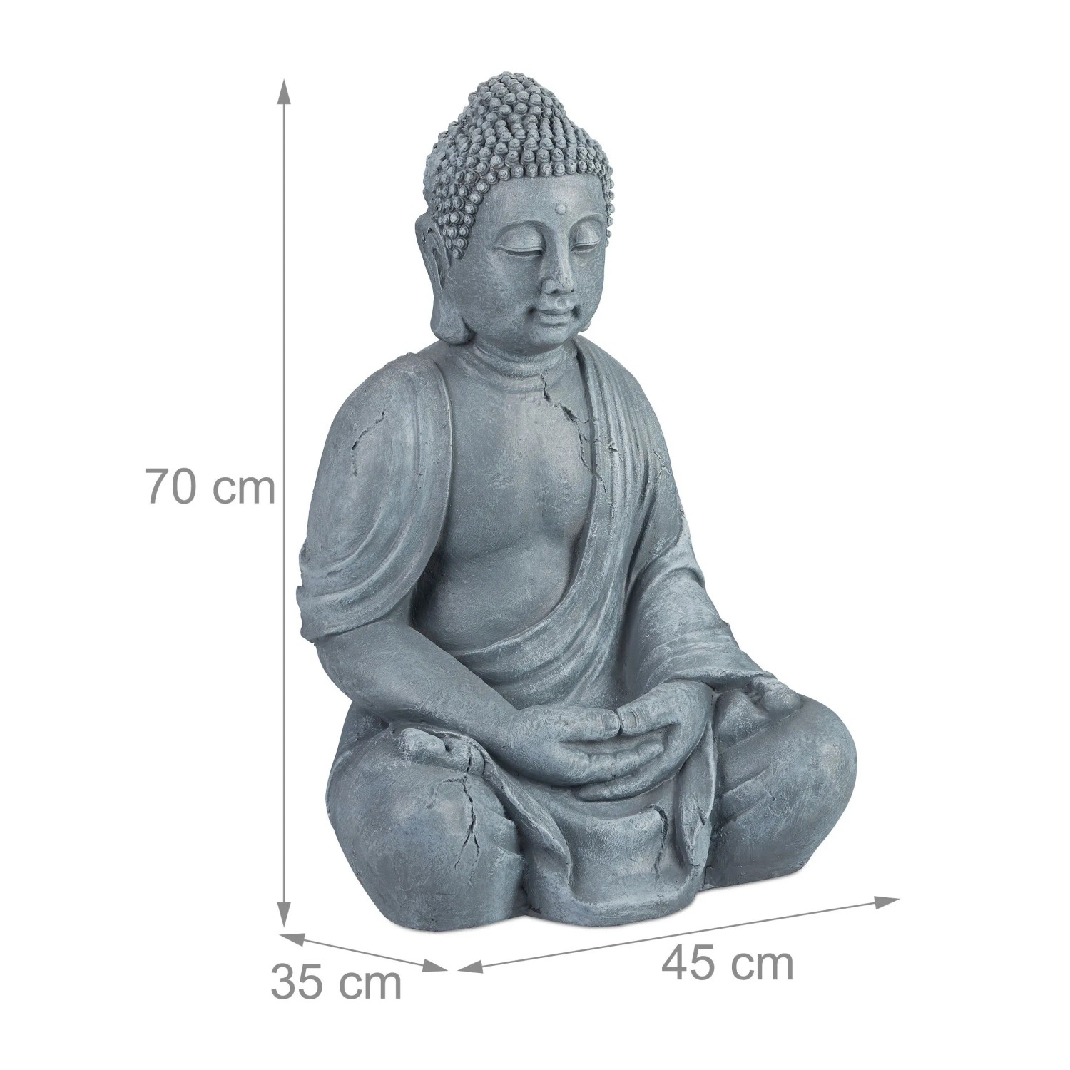 Relaxdays Buddha Figur Polyresin Hellgrau Sitzend Wetterfest Frostsicher 70 cm x 45 cm x 35 cm 9 kg_4