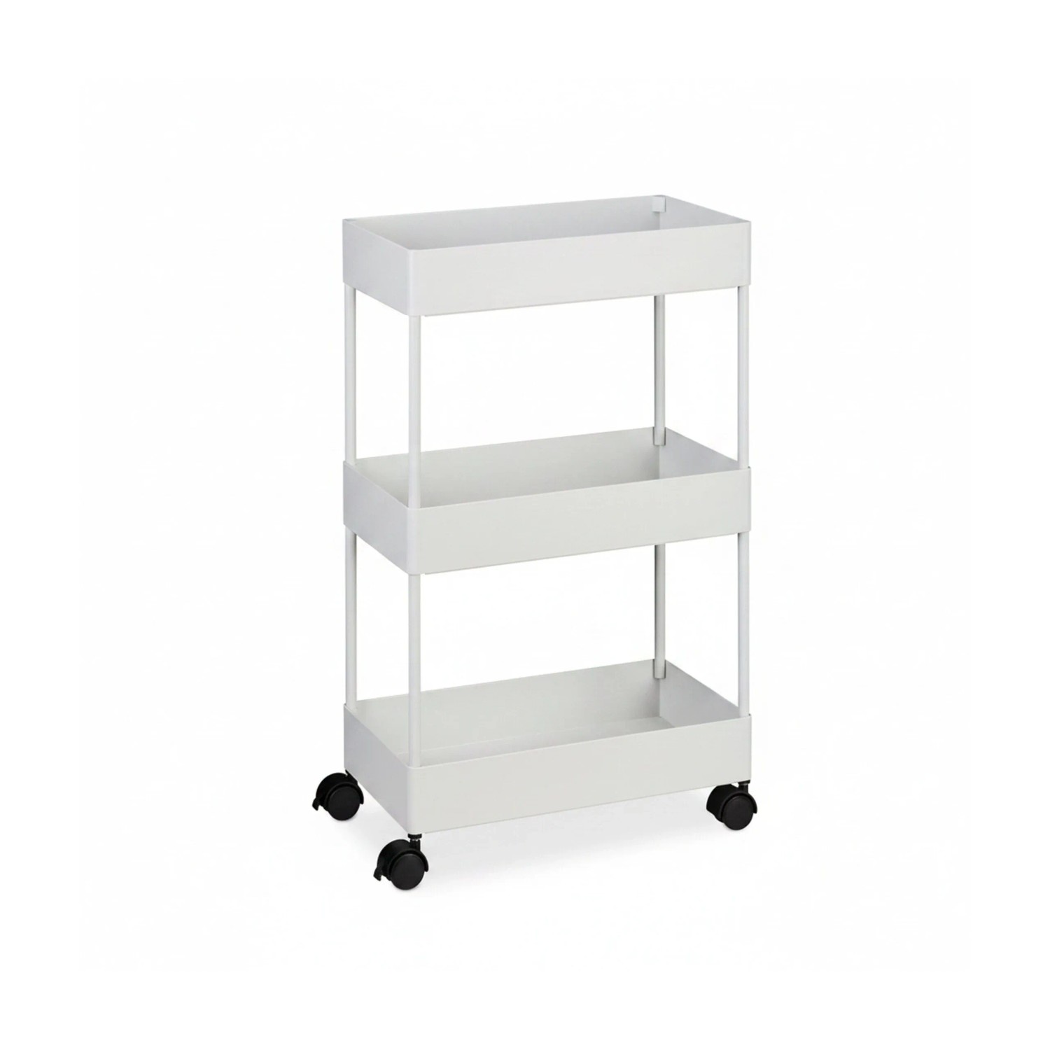 Relaxdays Rollwagen Kunststoff Edelstahl Weiß 3 Ebenen Feststellbremsen 65,5 cm x 40 cm x 22 cm 1,7 kg