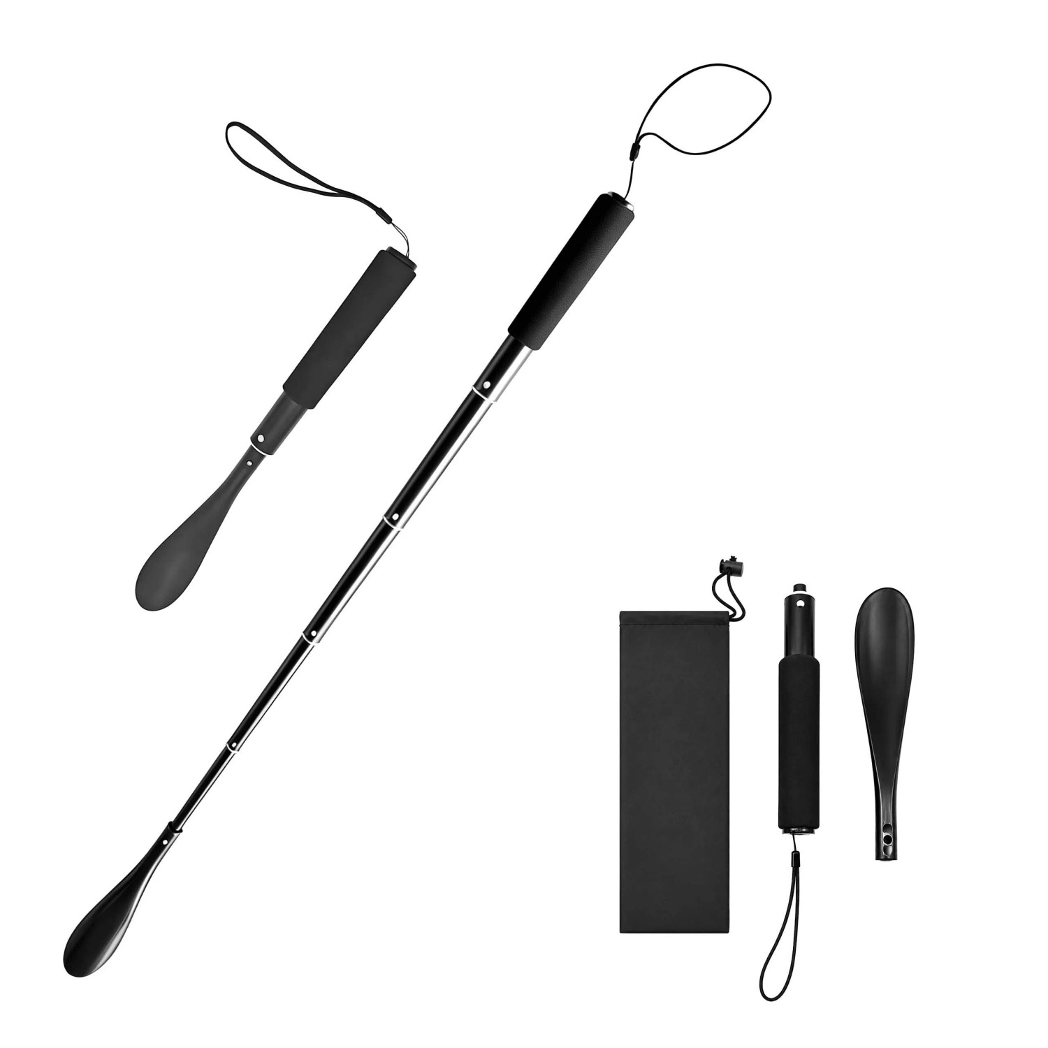 Relaxdays Schuhlöffel Aluminium Schwarz Ausziehbar Rutschfest 39 cm bis 91 cm