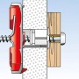 Illustration: Fischer Duotec Kippdübel (10 Stück) in Wand mit Schraube. Dübel für Hohlräume und Vollmaterialien.