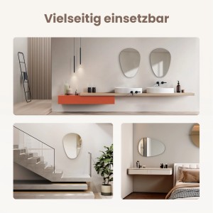 Emke Wandspiegel Wassertropfenform, rahmenlos, in Bad, Treppenhaus und Schlafzimmer