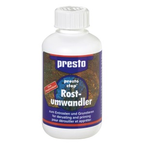 Presto Rostumwandler-Lack 250ml im weißen Behälter. Rostschutz und Grundierung für Karosseriereparatur.