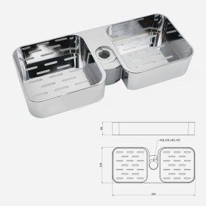 Euroshowers Seifenschale Chrom mit zwei Fächern zur Steckmontage an Brausestangen, ohne Bohren. Inkl. Maßzeichnung.