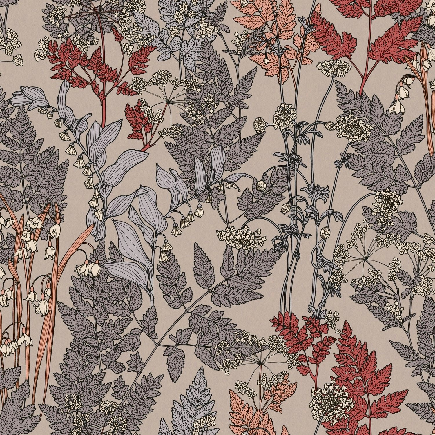 PROFHOME 377512-GU Blumen Tapete Floral Matt Beige Grau Rot 0,53 m x 10,05 günstig online kaufen
