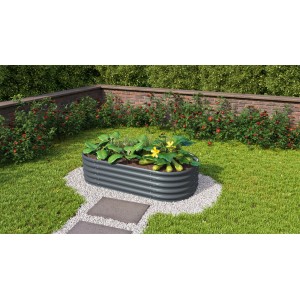 Vitavia Hochbeet 401 Vita Basic Granit, 82x162x40 cm, im Garten mit Bepflanzung.
