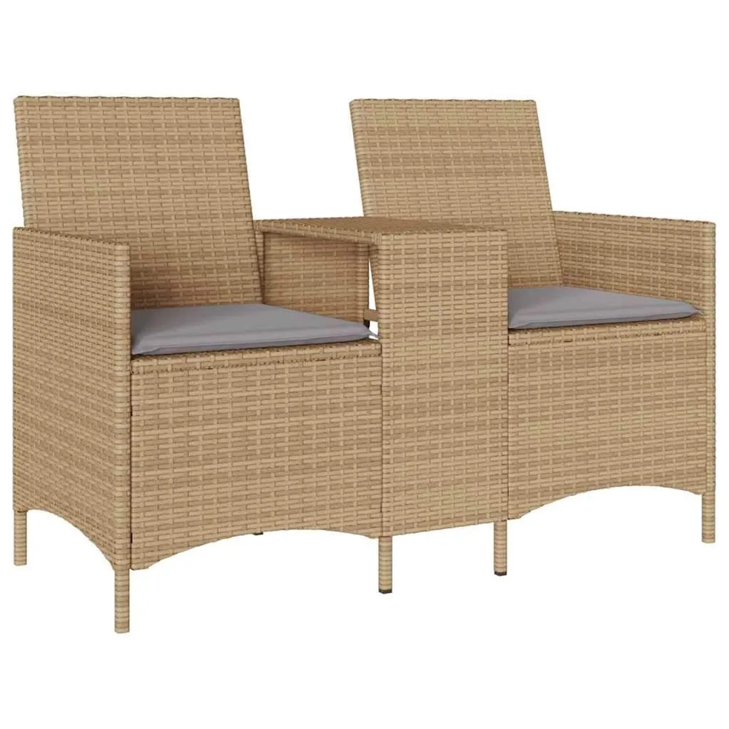 Thumbnail - vidaXL Gartensofa 2-Sitzer mit Tisch und Kissen Beige Poly Rattan 4003887