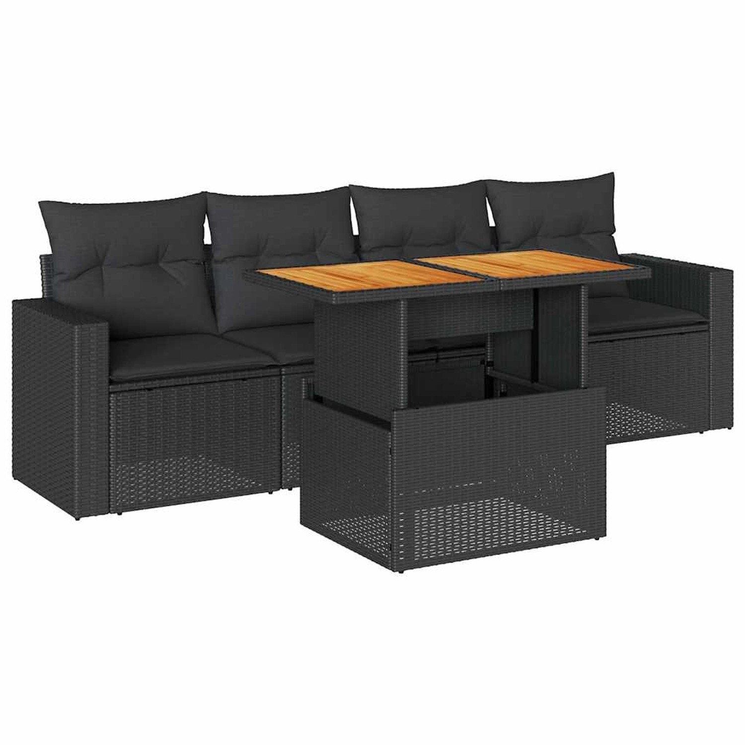 vidaXL 5-Tlg Garten-Sofagarnitur mit Kissen Schwarz Poly Rattan 3326981 günstig online kaufen
