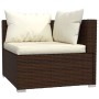 Braunes vidaXL Garten Lounge Set Eckteil mit creme Kissen aus Polyrattan.