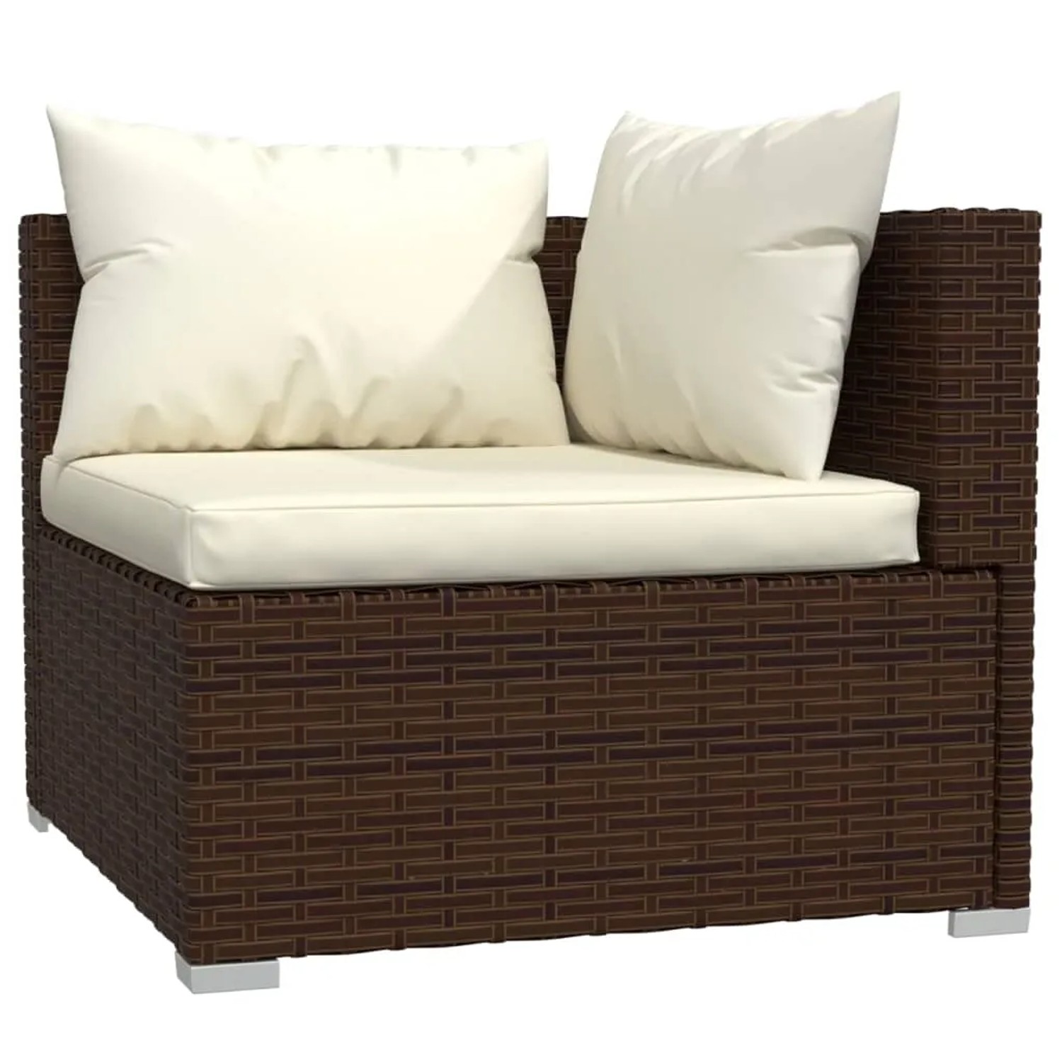 Braunes vidaXL Garten Lounge Set Eckteil mit creme Kissen aus Polyrattan.