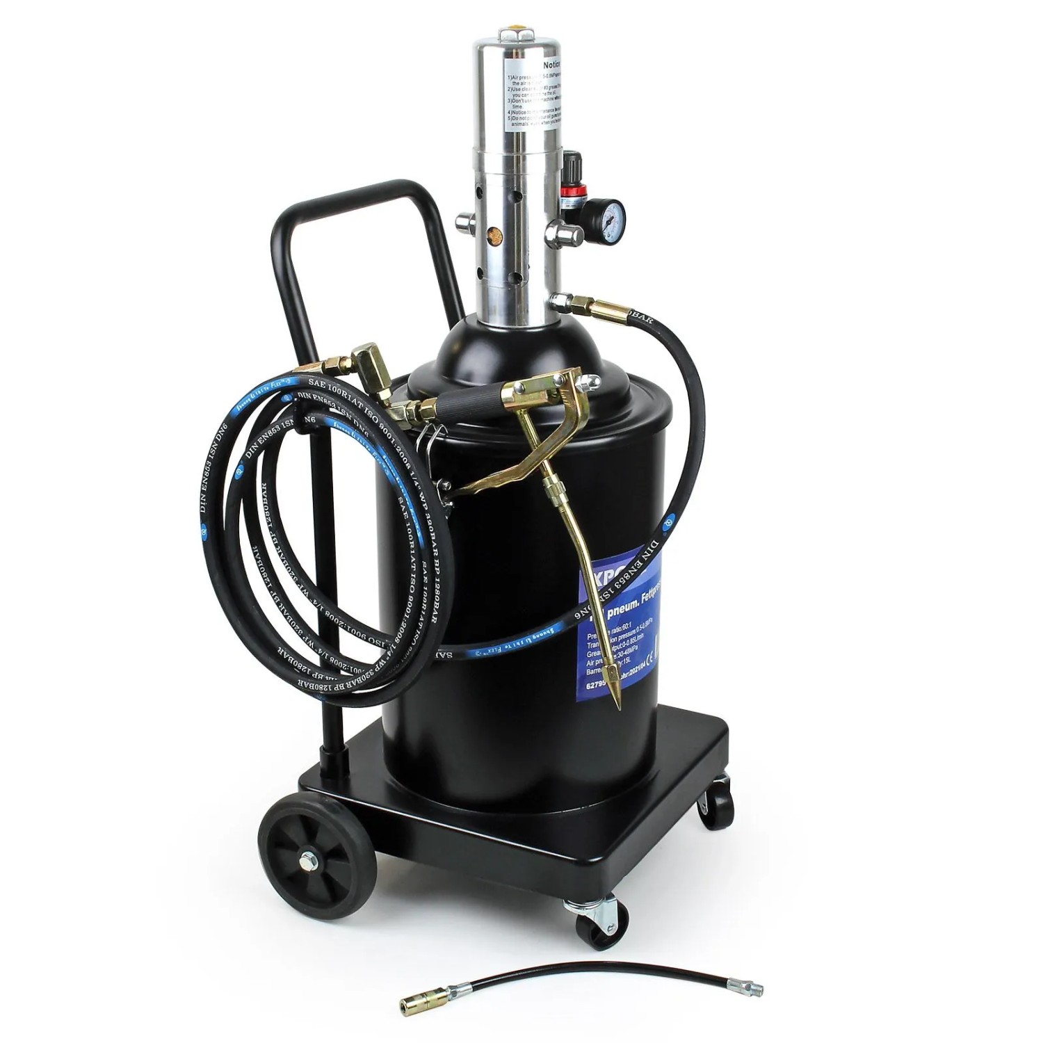 Wiltec 15L Fettpresse Pneumatisch Druckluft Fahrbar Abschmierpresse Profi Mobil