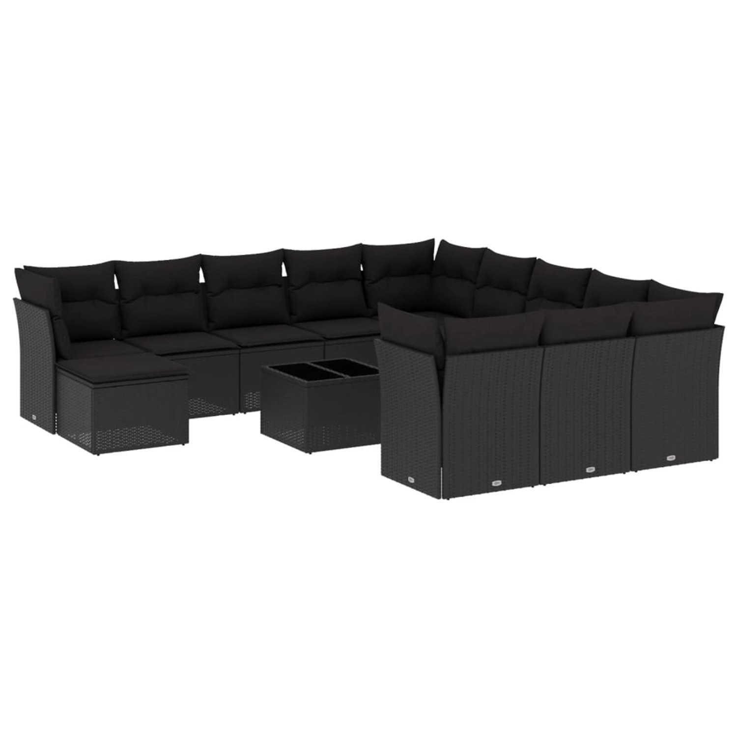 vidaXL 13-tlg Garten-Sofagarnitur mit Kissen Schwarz Poly Rattan Modell 23