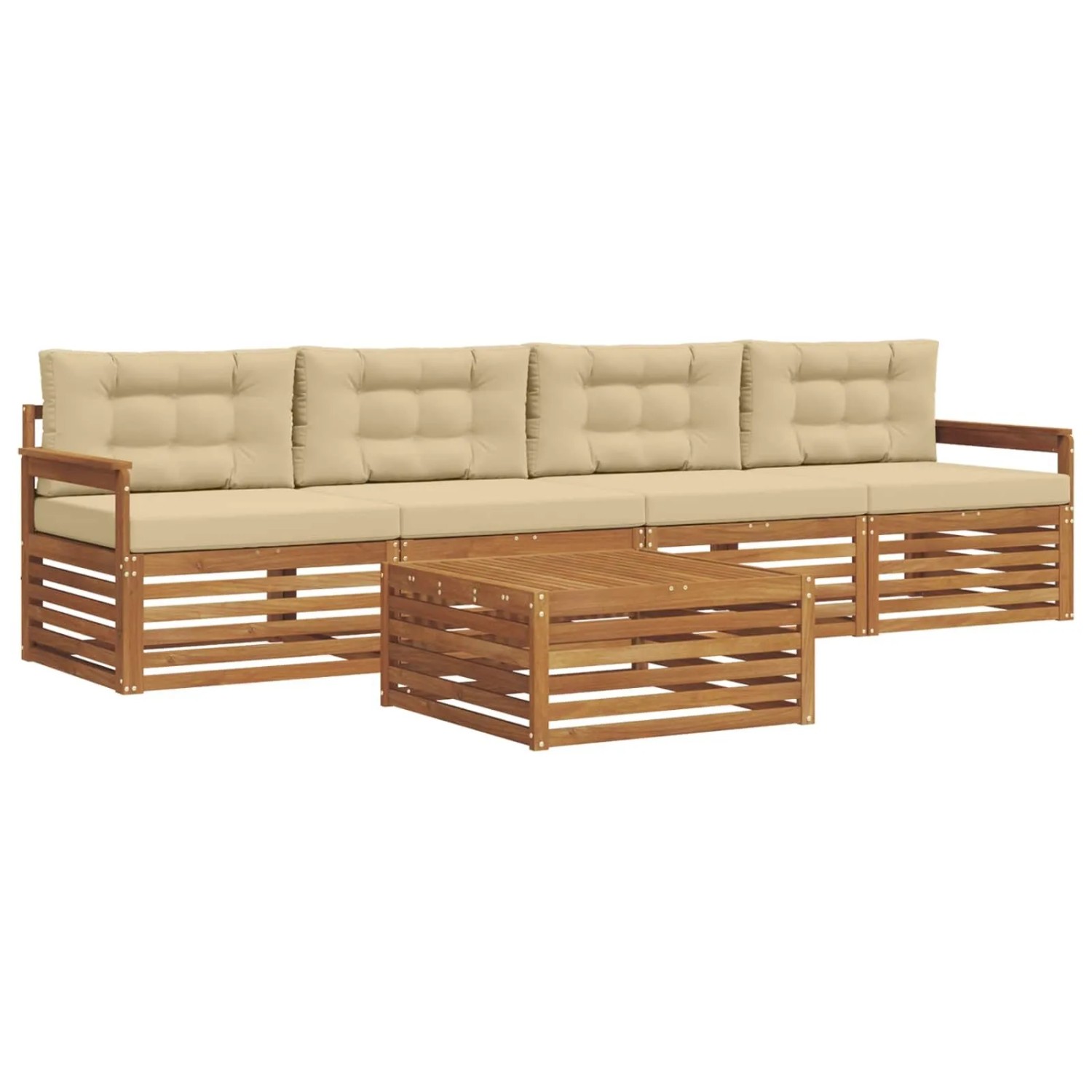 vidaXL Outdoor-Sofagarnitur mit Kissen 5-Tlg Natur und Beige 3372968