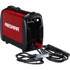 Absaar WIG Schweißgerät 160 A, rot/schwarz, mit Kabeln und Elektrodenhalter.