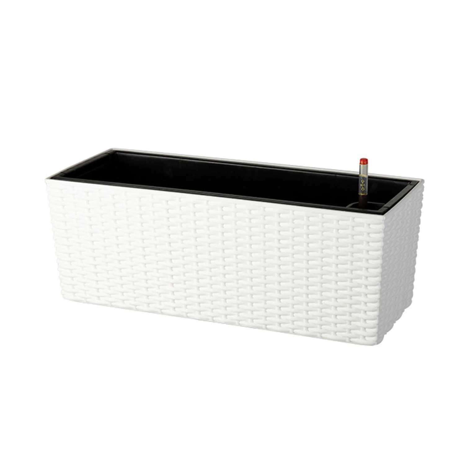 Relaxdays Balkonkasten Polypropylen Metall Weiß ohne Halterung mit Einsatz Füllstandsanzeige 19 cm x 50 cm x 19 cm