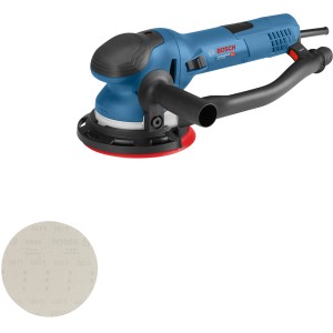 Bosch Professional GET 75-150 Exzenterschleifer in L-Boxx mit Schleifscheibe und Zubehör.