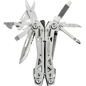 Geöffnetes Gerber Multi-Tool Suspension Nxt mit 15 Werkzeugen aus Edelstahl.