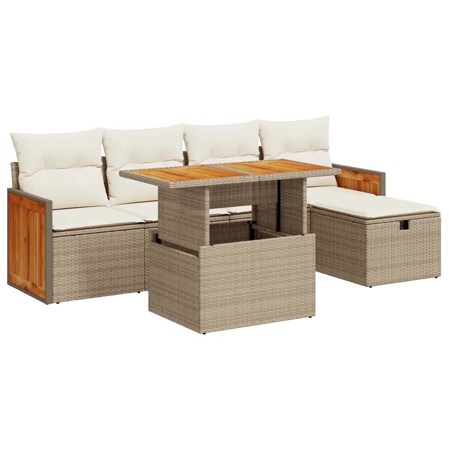vidaXL 6-Tlg Garten-Sofagarnitur mit Kissen Beige Poly Rattan 3328150 günstig online kaufen