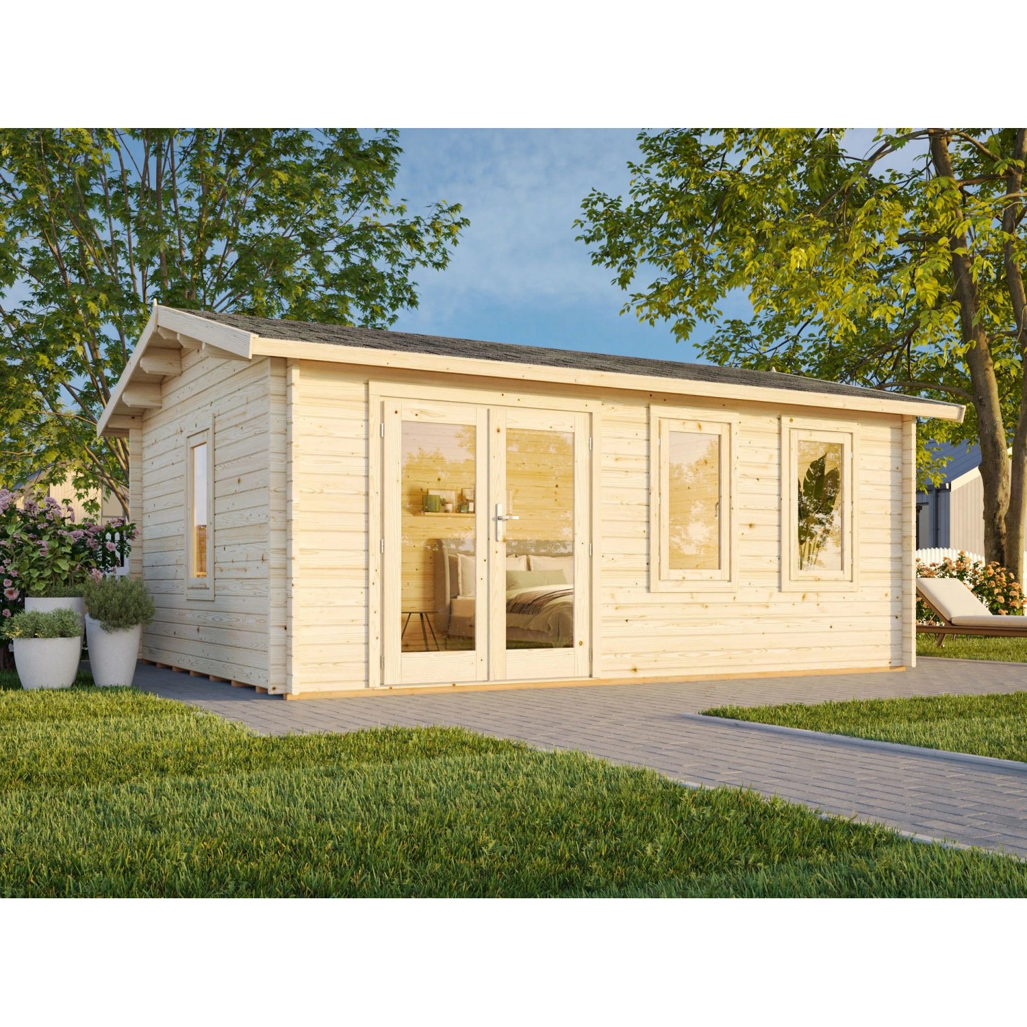 Palmako Gartenhaus Iris 510 x 390 cm Lackiert Grau-Weiß FSC® günstig online kaufen