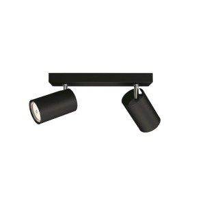 Schwarzer Kosipo 2-Licht Aufbauspot mit drehbaren, zylindrischen Spots für gezielte Beleuchtung. Modernes Design.