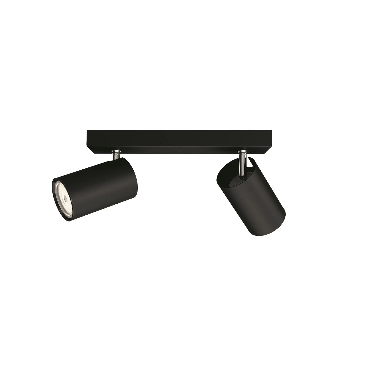 Schwarzer Kosipo 2-Licht Aufbauspot mit drehbaren, zylindrischen Spots für gezielte Beleuchtung. Modernes Design.