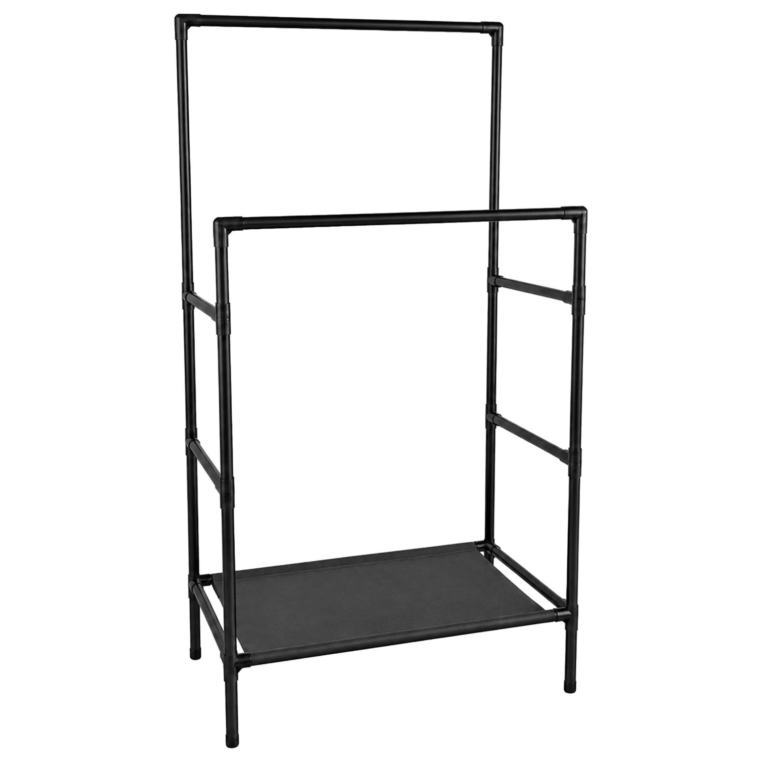Relaxdays Kleiderständer Stahl Kunststoff Schwarz Freistehend Stecksystem mit 2 Ablagen 157 cm x 85 cm x 46 cm