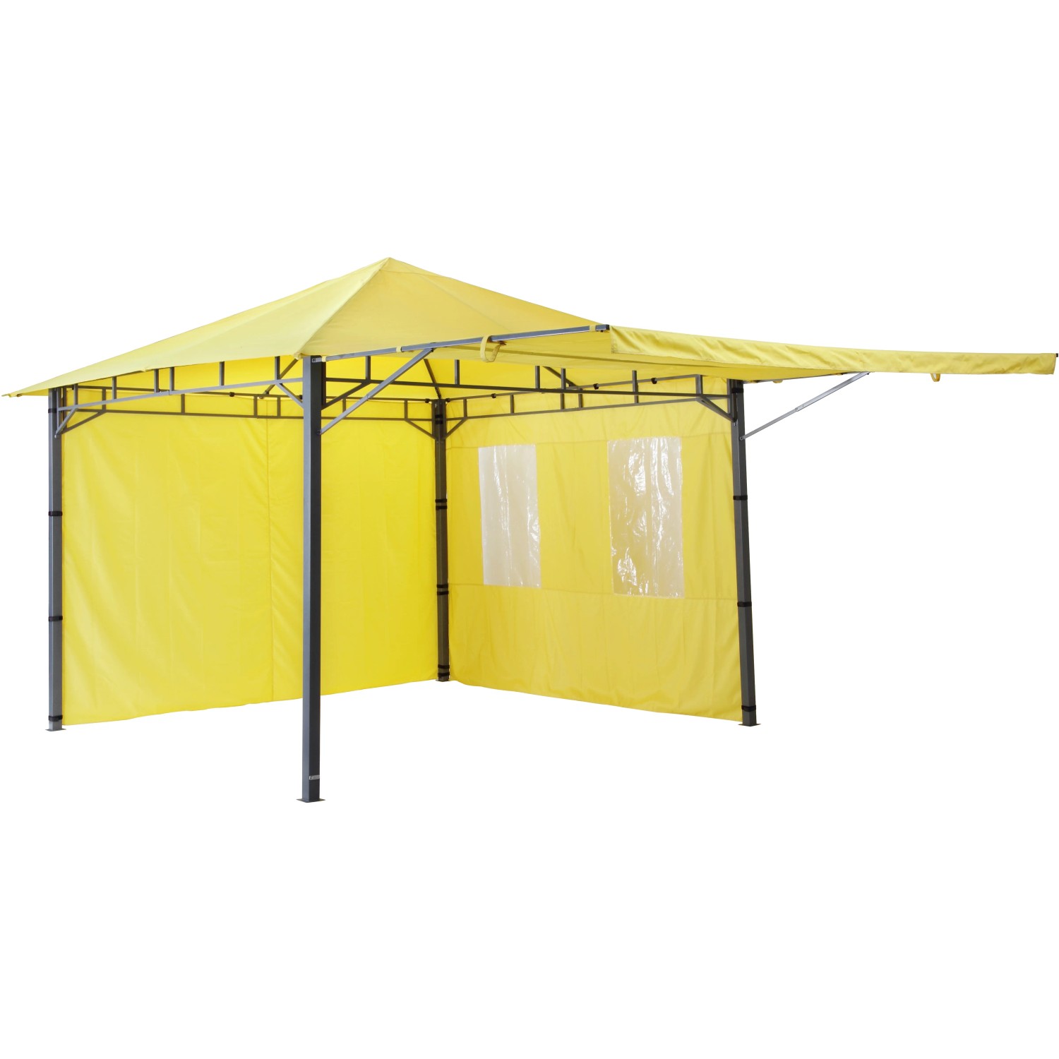 Gelbes Seitenteil-Set Lehua/Waya (2 Stk.) für Pavillons, bestehend aus geschlossenem Teil und Teil mit Fenstern.