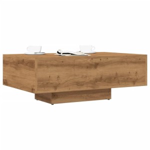Quadratischer Couchtisch Artisan Eiche, Holzwerkstoff, mit Tassen und Zeitung auf der Tischplatte.