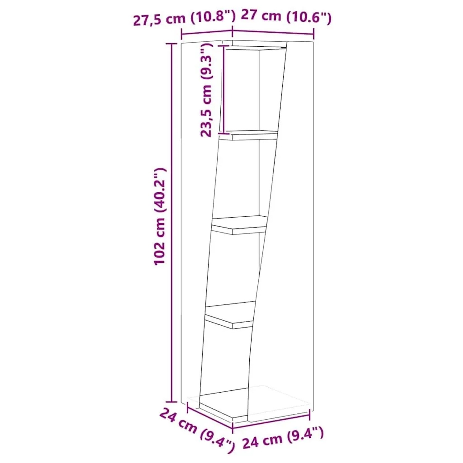 vidaXL Eckschrank Sonoma-Eiche aus Holzwerkstoff, 102cm hoch, 4 Regalböden für Wohnzimmer.