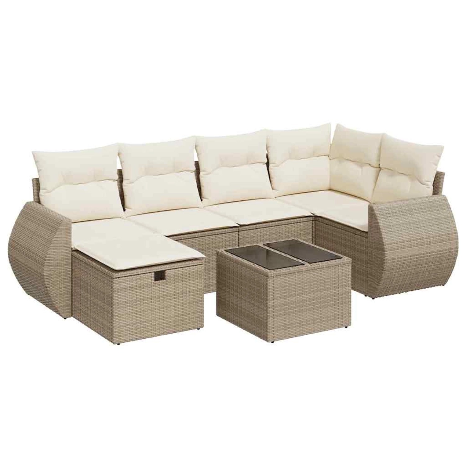 vidaXL 7-Tlg Garten-Sofagarnitur mit Kissen Beige Poly Rattan 3325594