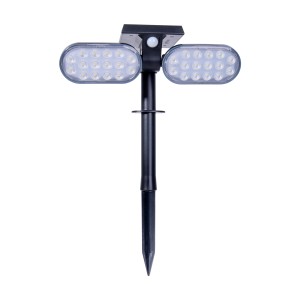 Schwarzer LED Solarstrahler Paco mit Erdspieß für den Garten.