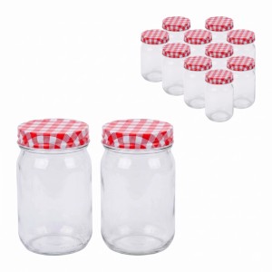 Relaxdays Einmachgläser 12er Set Glas Stahl Transparent Rot Weiß Twist-Off Luftdicht 12,5 cm x ø 7,5 cm 400 ml