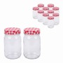 Relaxdays Einmachgläser 12er Set Glas Stahl Transparent Rot Weiß Twist-Off Luftdicht 12,5 cm x ø 7,5 cm 400 ml