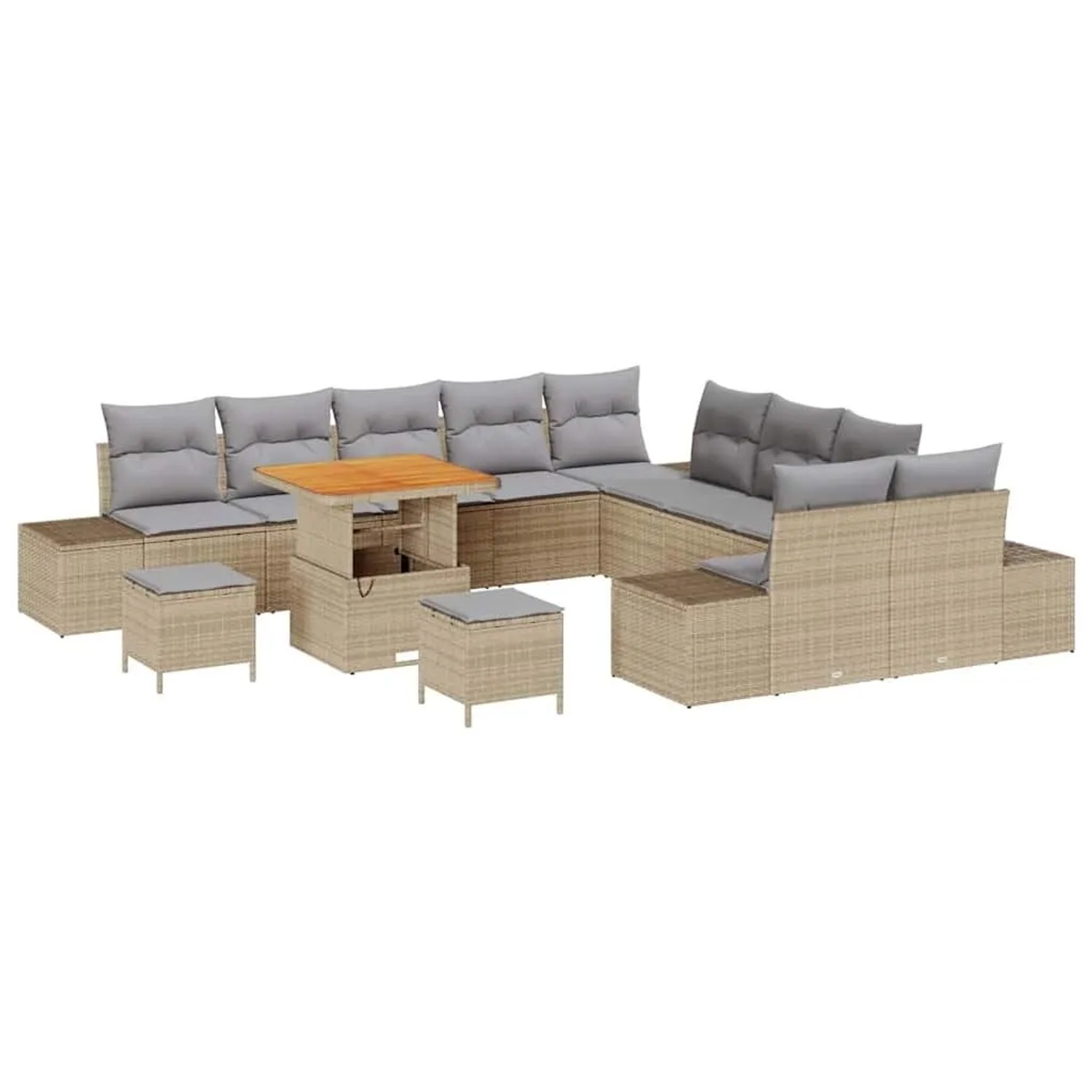 vidaXL Gartensofa-Set mit Kissen mit Speicher 13 Stk Beige Poly Rattan 3364 günstig online kaufen