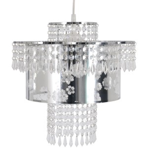 Näve Pendelleuchte Fancy Chrom mit Acrylbehang und Blumenmuster. Elegante Hängelampe für Wohnräume.