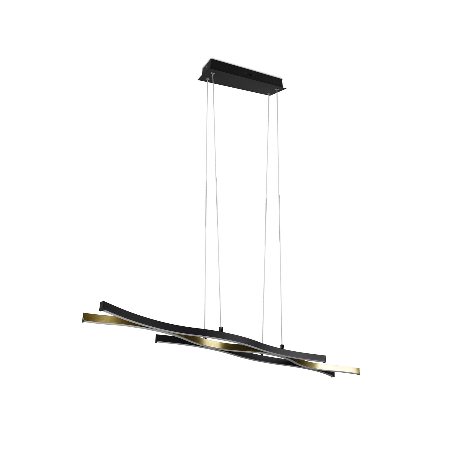 Moderne Trio LED-Pendelleuchte Blaze, 1-flammig, in Messing Matt und Schwarz, 107,5 cm breit.