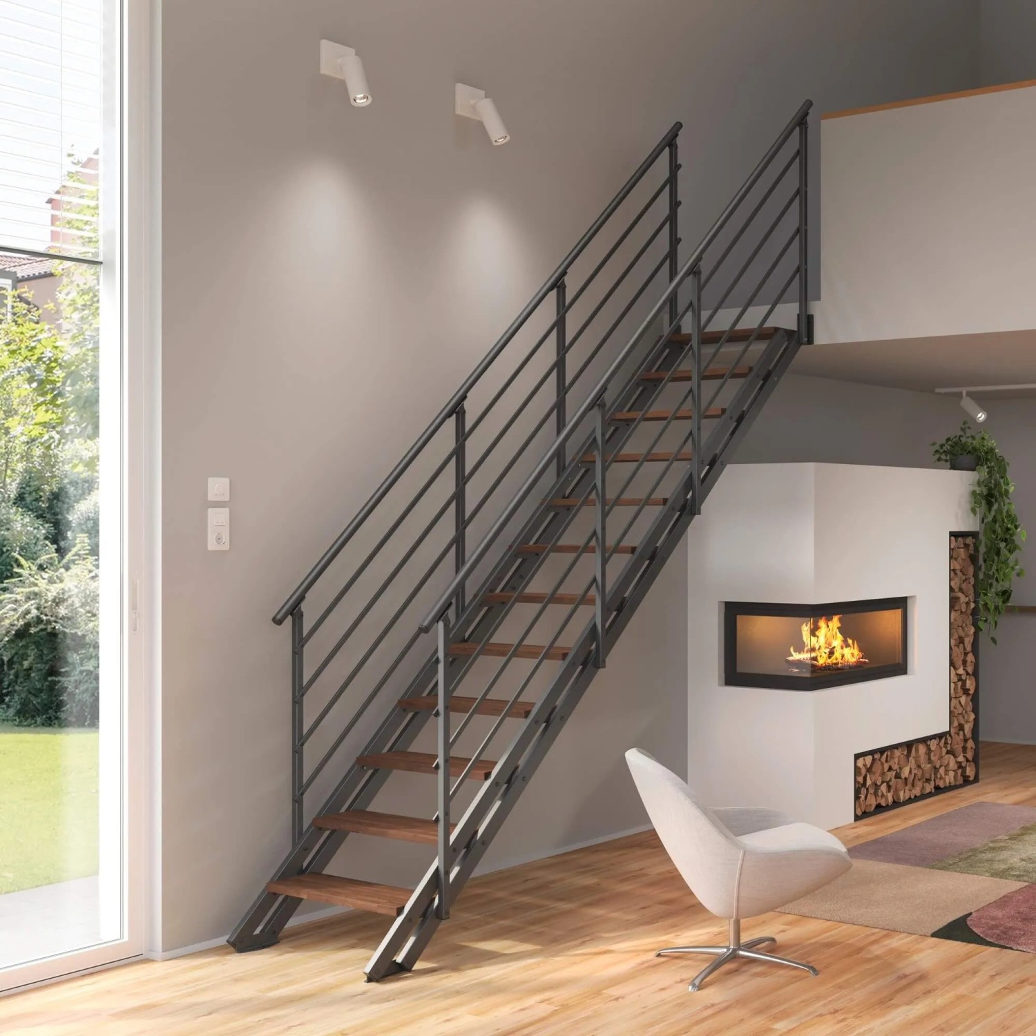 Treppen Intercon Raumspartreppe London Stahlwangentreppe Lava-Anthrazit mit günstig online kaufen